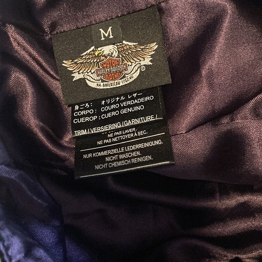 Harley-Davidson Black Leather Halter Zip Front Camisole with Purple Graphic - Picture 5 of 6